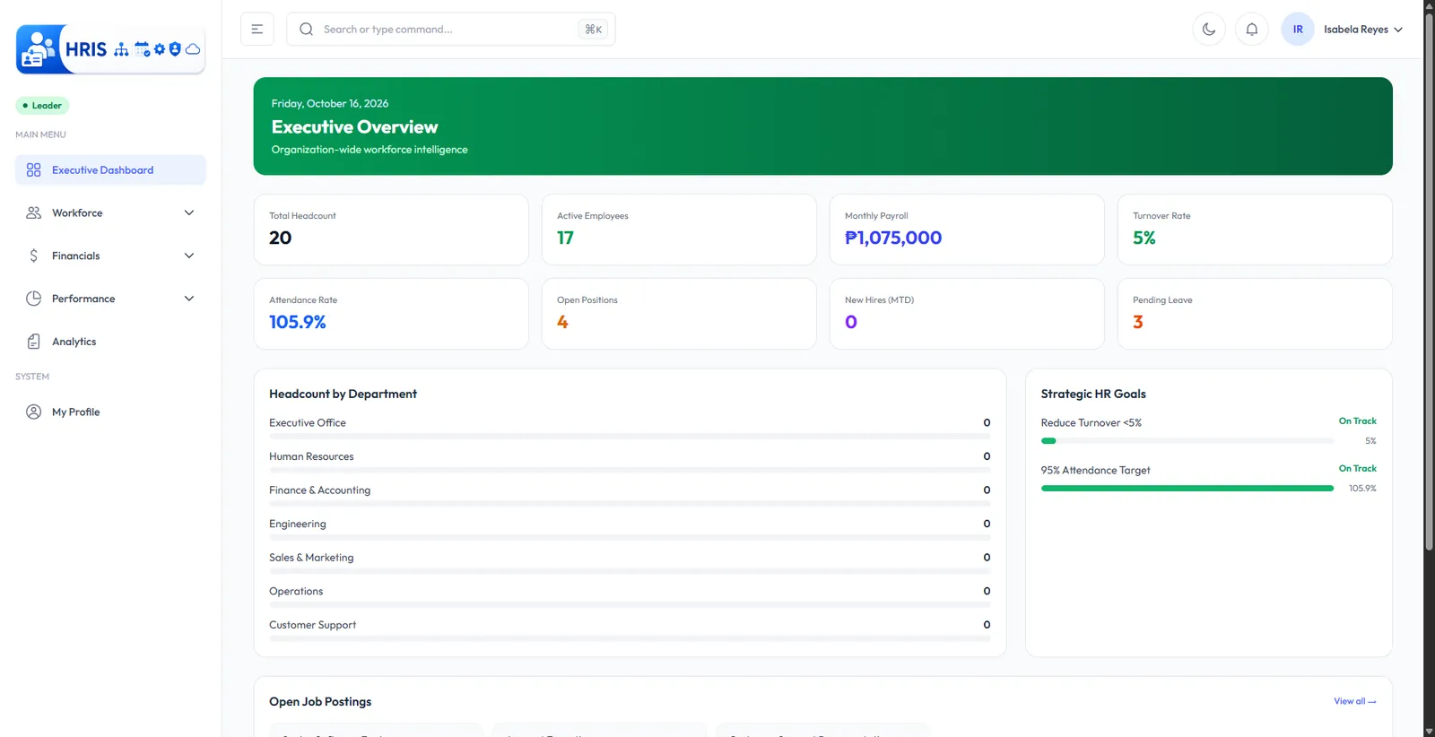 HR Information System (HRIS) screenshot